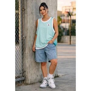 Jordan Flight Aqua Mesh Tank 1X Y2K Basketball Streetwear Boxy Oversized